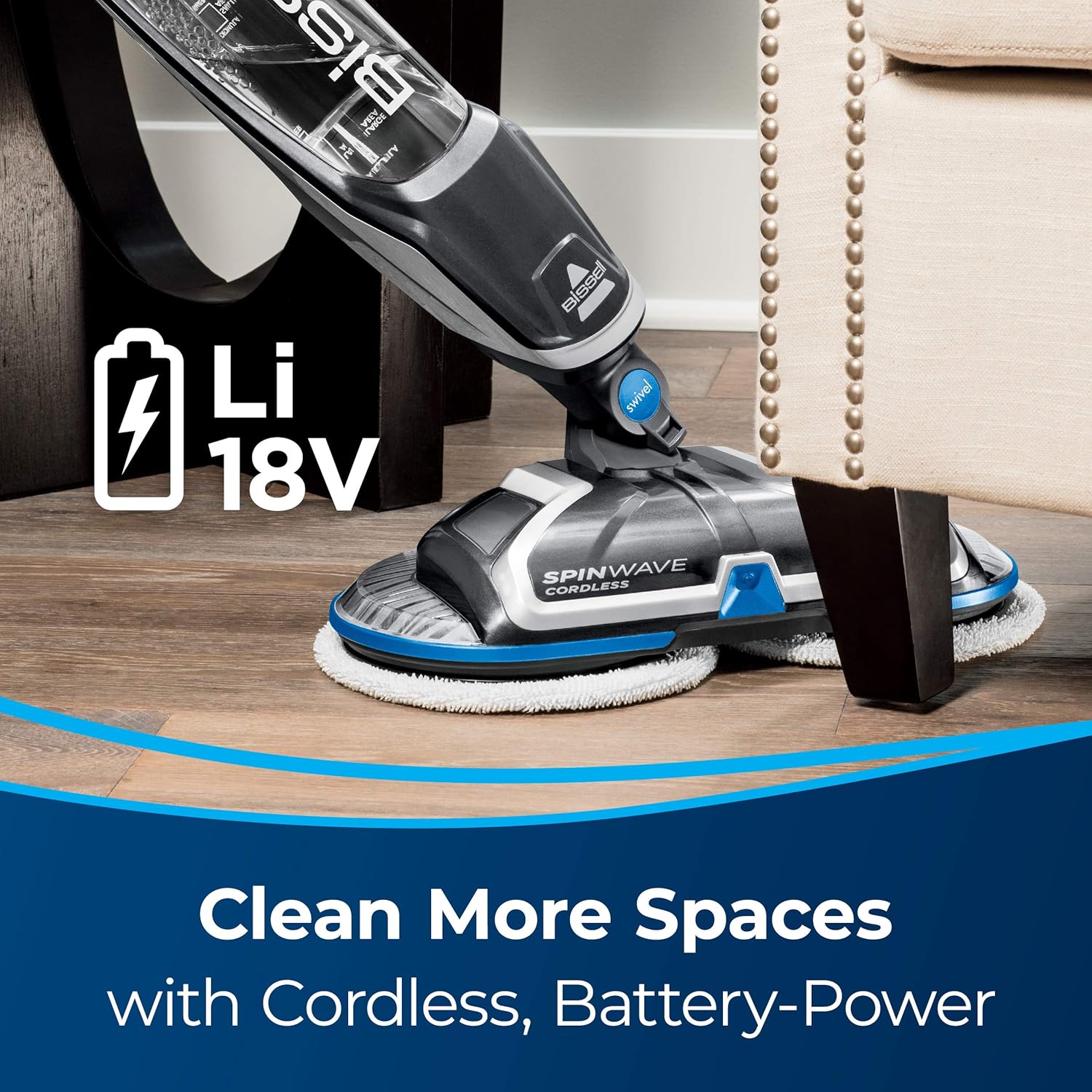 BISSELL Spinwave Cordless Hard Floor Expert Spin Mop Cleaner 18V with washable mop pads for sealed