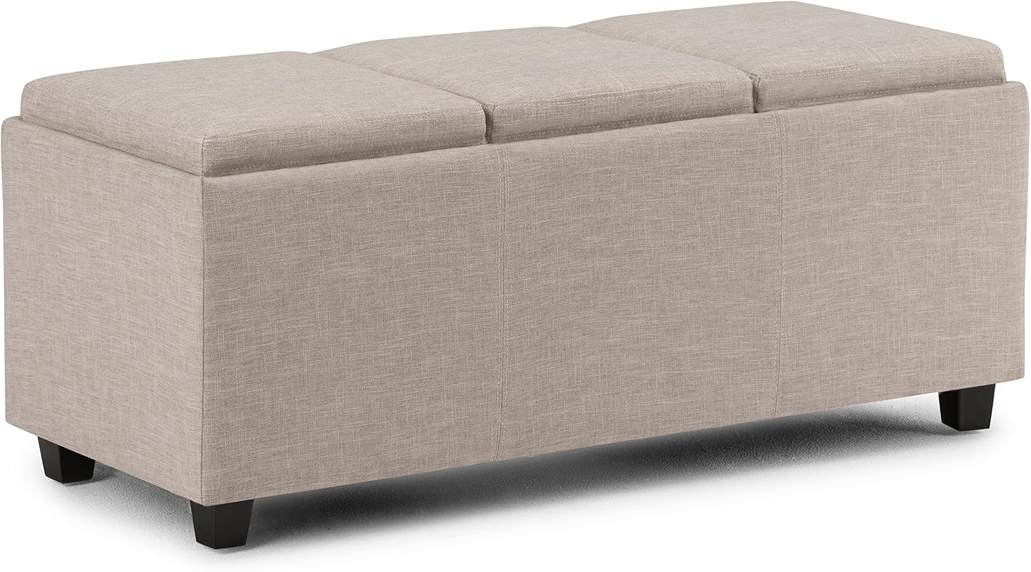 SIMPLIHOME Avalon 42 inch Wide Contemporary Rectangle Storage Ottoman in Natural Linen Look Fabric