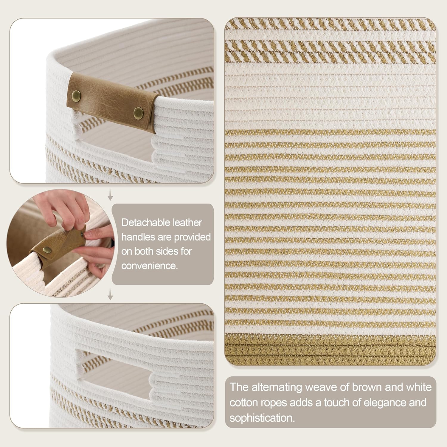 85L Tall Laundry Hamper with Handles for Living Room Storage, Extra Large Woven Rope Baskets Bin
