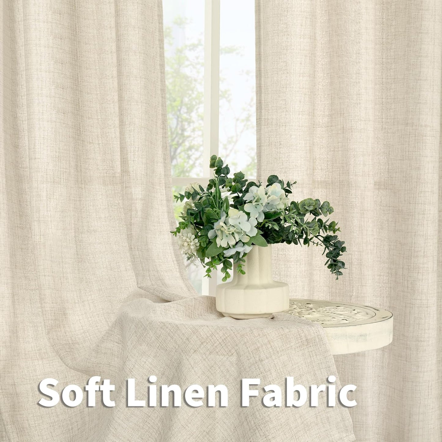YoungsTex Extre Long Linen Curtains 102 Inch Length for Living Room, Semi Sheer Window Drapes with