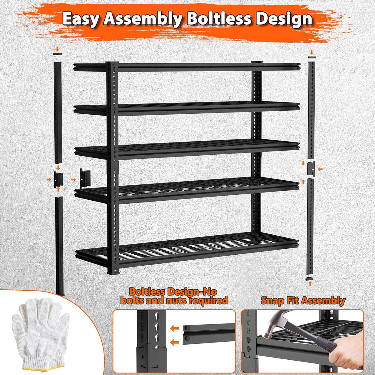 ROOMTEC Garage Shelving, 3300 LBS Capacity Storage Shelves Heavy Duty, 5 Tier Adjustable Metal