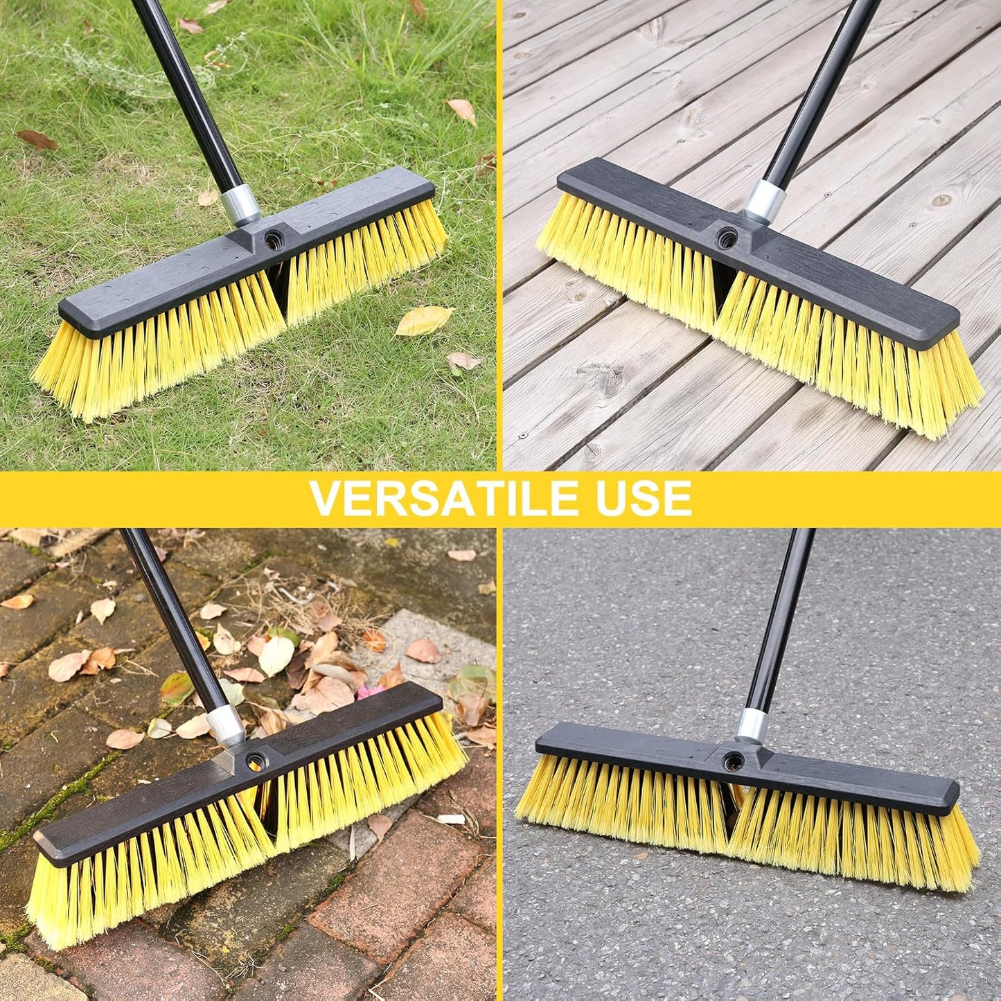 18 Inches Push Broom Outdoor- Heavy Duty Broom with 63" Long Handle for Deck Driveway Garage Yard