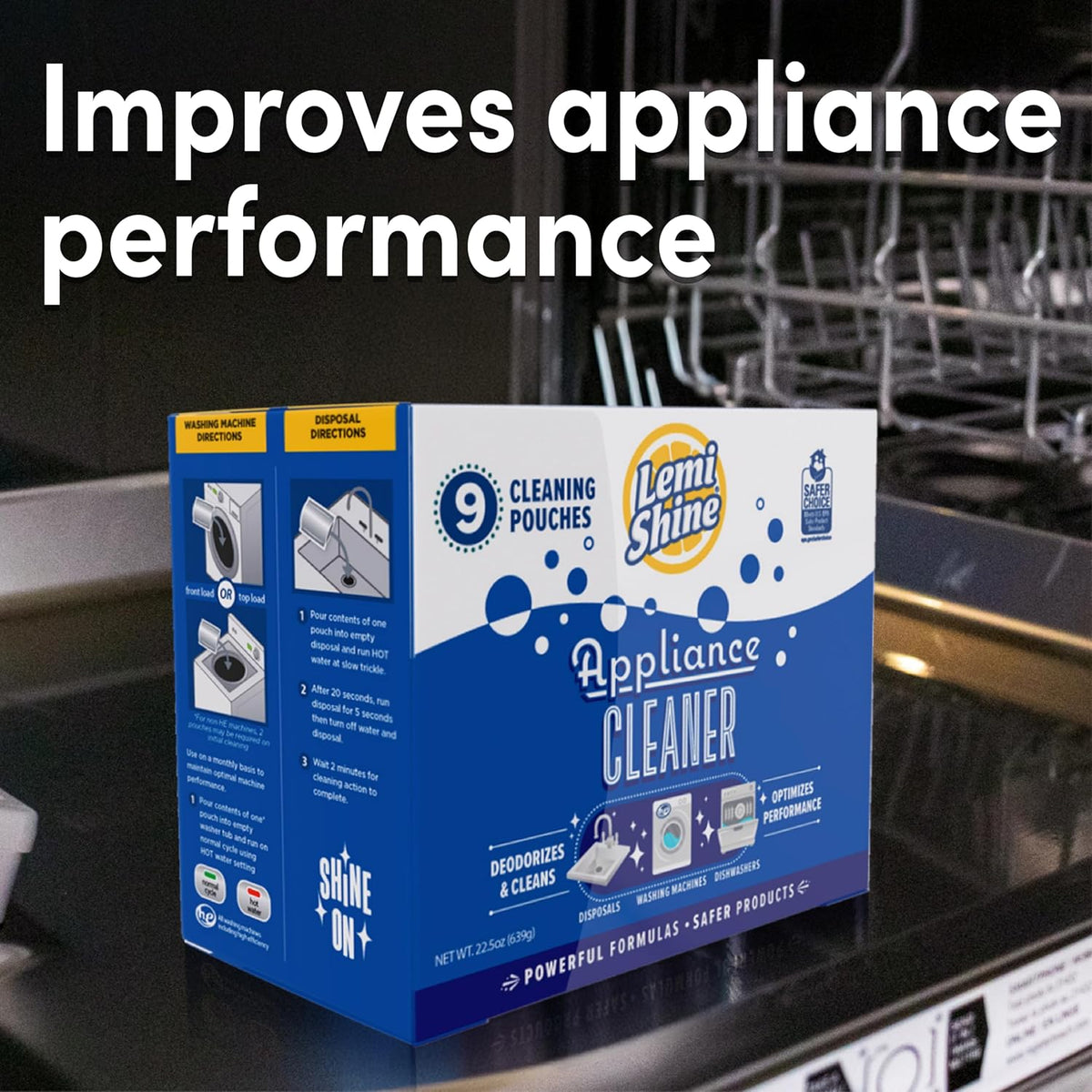 Lemi Shine Appliance Cleaner & Deodorizer - Dishwasher, Washing Machine, and Garbage Disposal