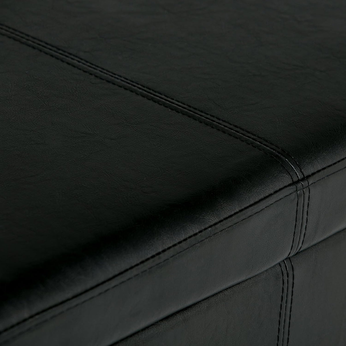 SIMPLIHOME Avalon 48 inch Wide Contemporary Rectangle Storage Ottoman Bench in Midnight Black Vegan