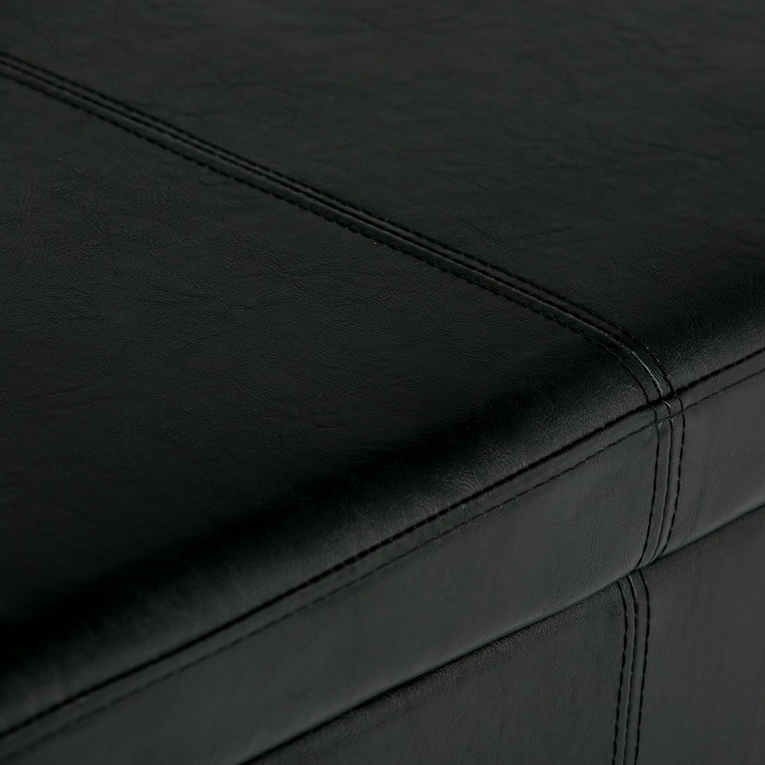SIMPLIHOME Avalon 48 inch Wide Contemporary Rectangle Storage Ottoman Bench in Midnight Black Vegan