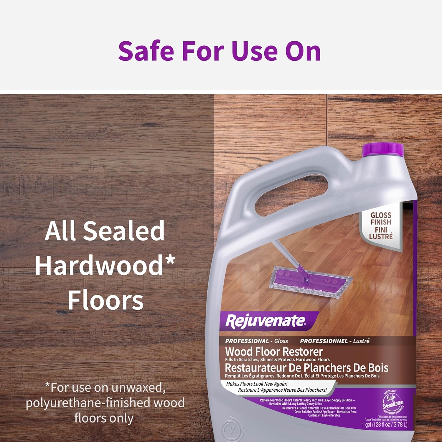 Rejuvenate Professional Wood Floor Restorer Fills Scratches, Shines And Protects Wood Flooring For