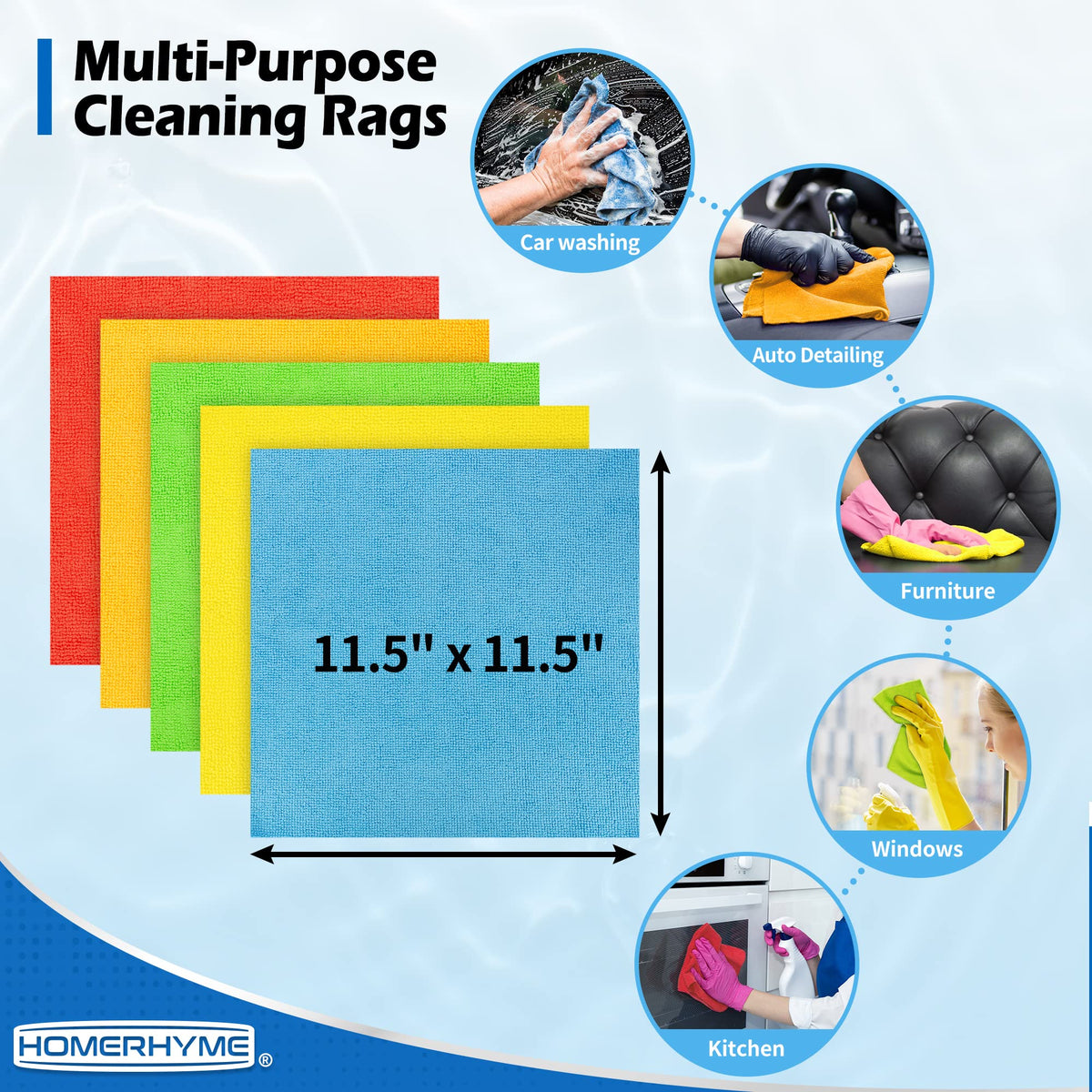 HOMERHYME Microfiber Cleaning Cloth, 100 Pack Cleaning Rags Microfiber Towel Bulk Absorbent