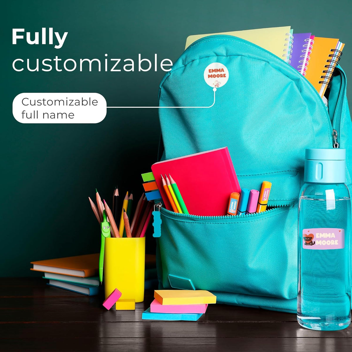 Personalized Name Tag Stickers for Kids (130+ Pack) | Cat Waterproof Labels for School Supplies