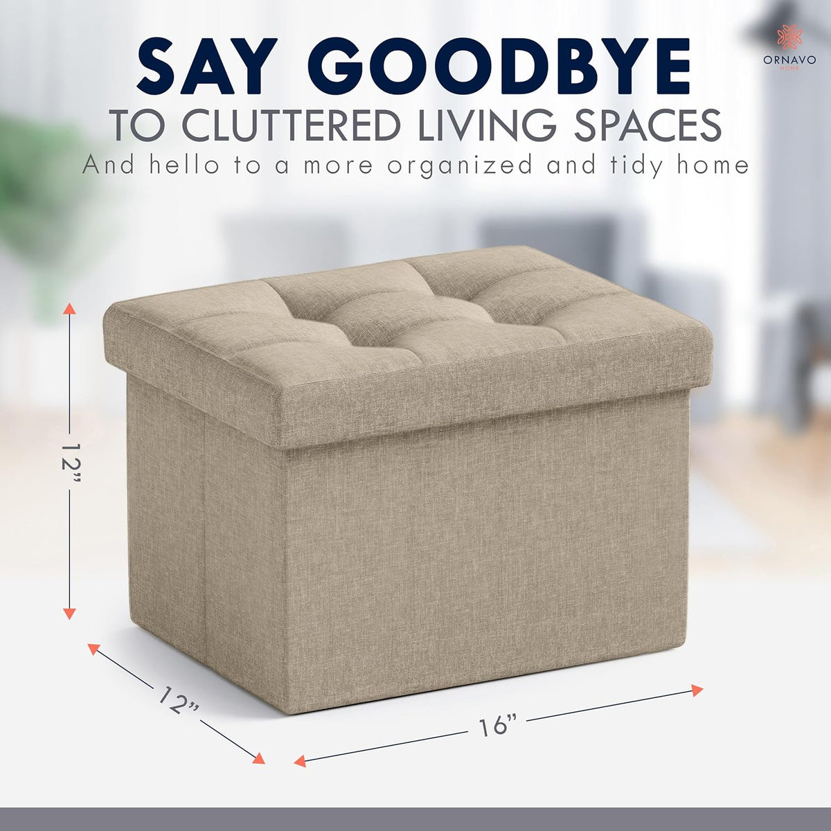Ornavo Home Small Storage Ottoman Foldable Collapsible Rectangle Linen Ottoman Foot Rest Stool