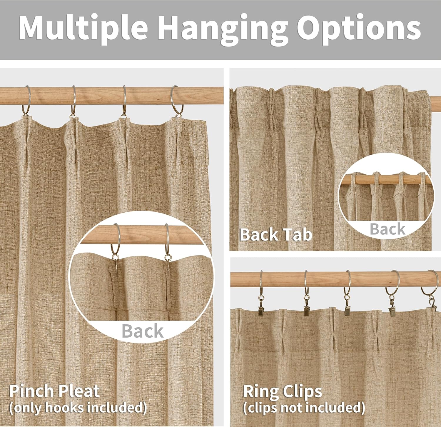 YoungsTex Toffee Linen Semi Sheer Curtains 95 Inch Length 2 Panels for Living Room, Bulap Light