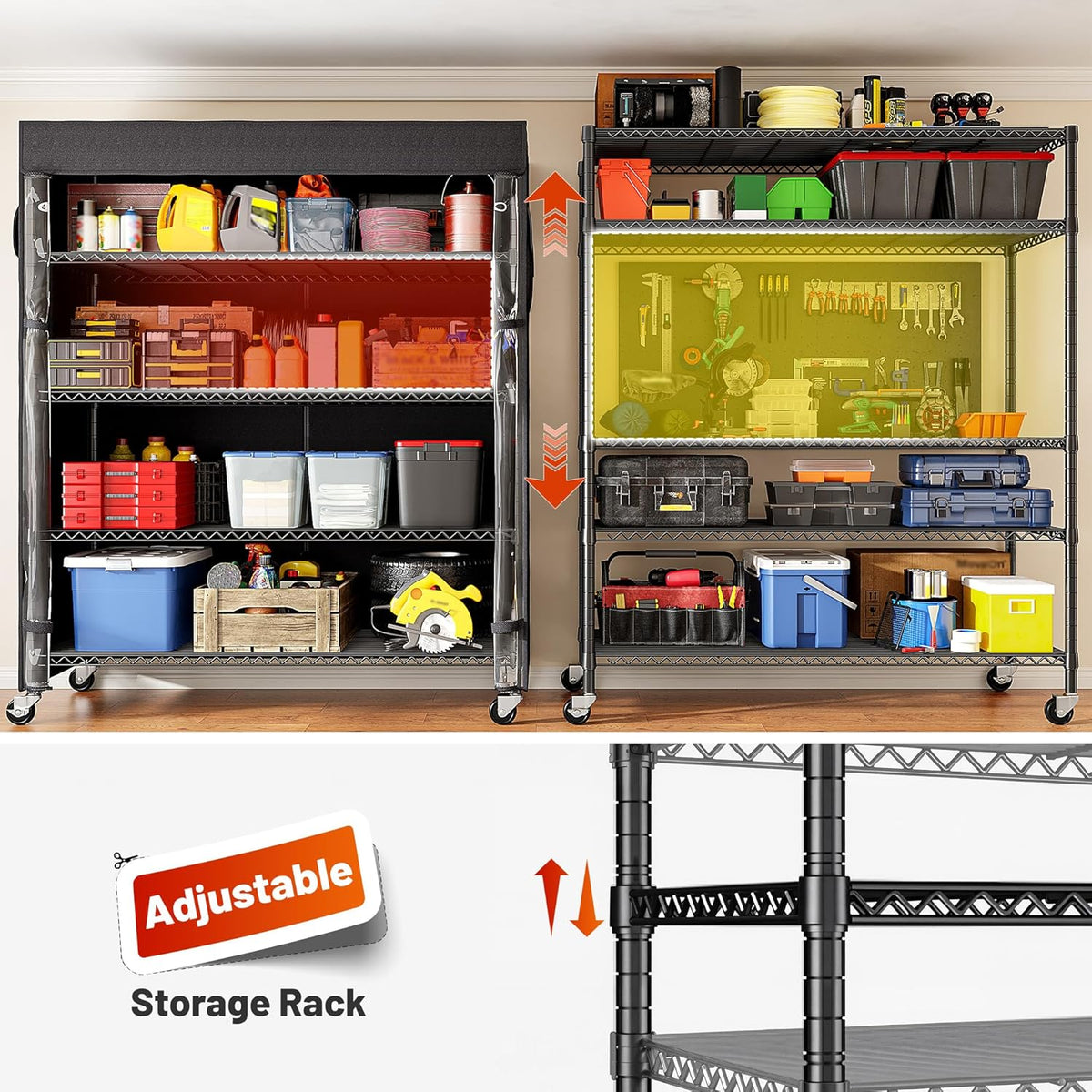 REIBII 45''W Storage Shelves Waterproof Metal Shelving Cover Dustproof Wire Shelving Unit Covers
