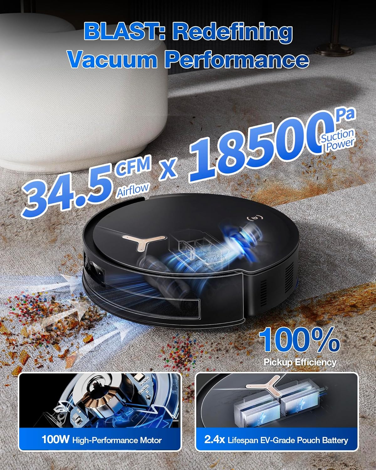 ECOVACS DEEBOT T50 MAX PRO Omni Robot Vacuum and Mop, 18,500Pa Blast Suction, 18mm Auto-Lift