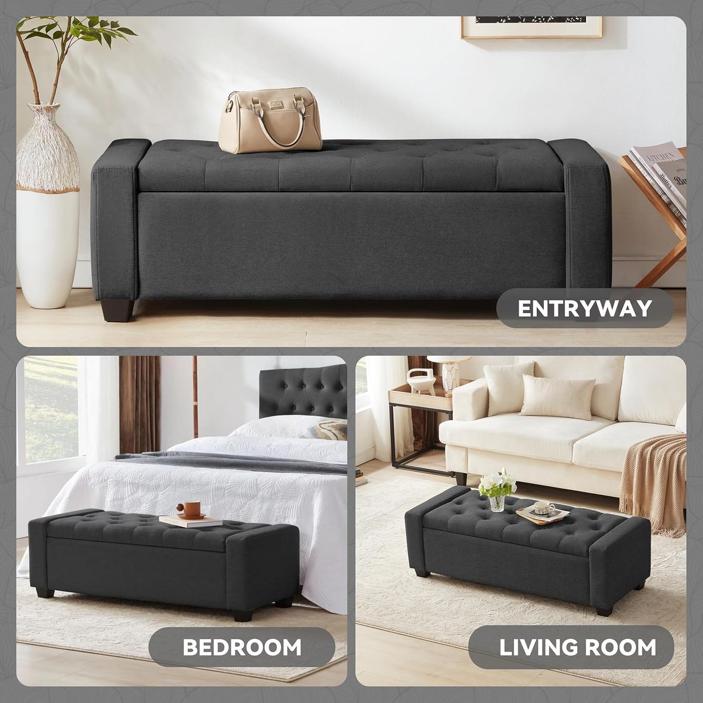 48" Ottoman with Storage, Soft Storage Ottoman Bench for Bedroom, Tufted Upholstered Window
