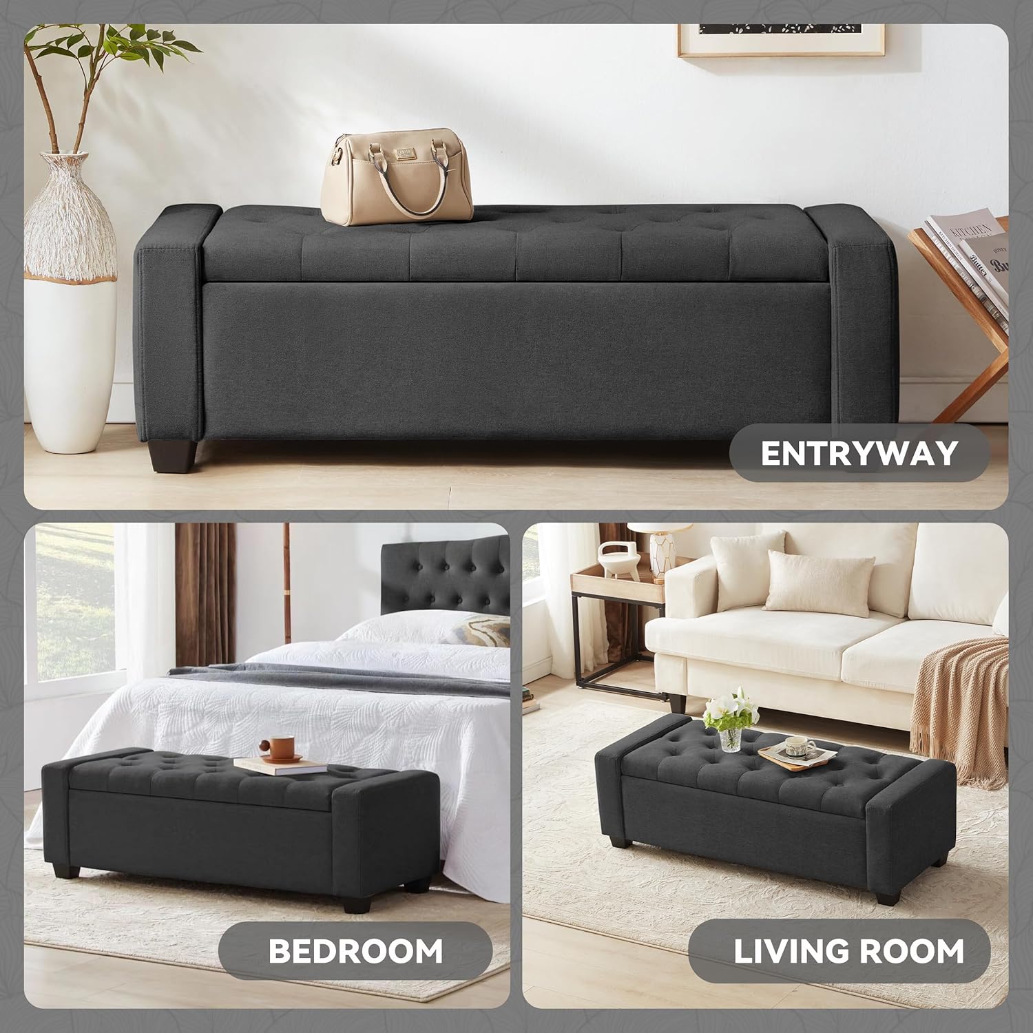 48" Ottoman with Storage, Soft Storage Ottoman Bench for Bedroom, Tufted Upholstered Window