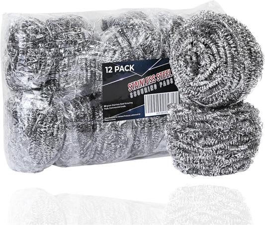Brheez Stainless Steel Cleaner Scouring Pads [12 Pack] - Industrial & Commercial Strength Large
