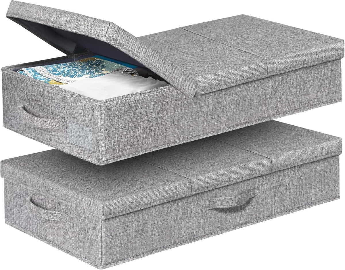 punemi Under Bed Storage With Lids, 2 Pack Large Underbed Storage Containers Clothes W/ 3 Handles