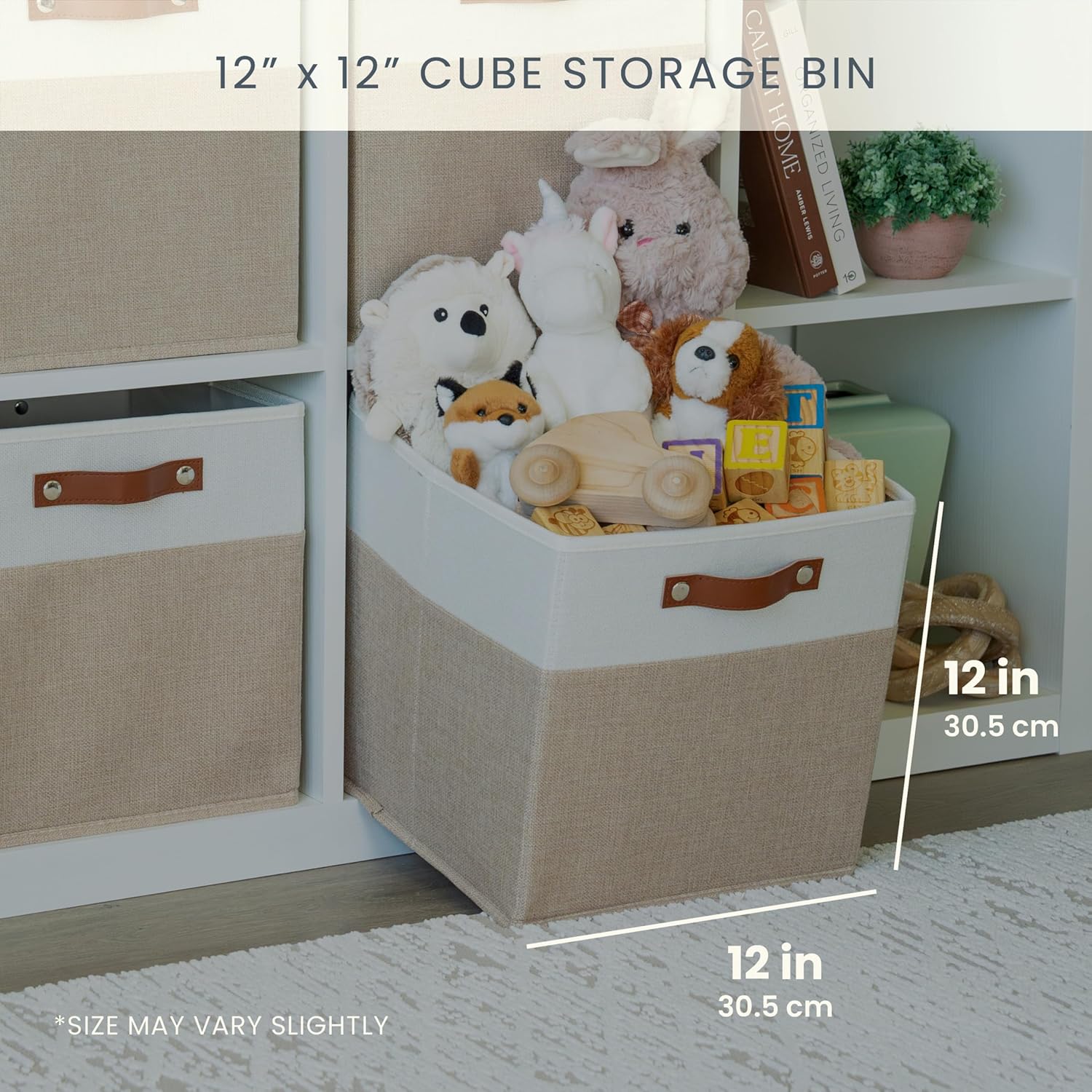 OrganiHaus 12x12 Fabric Storage Bins - Set of 4, Cube Fabric Organizer Bins with Vegan Handles