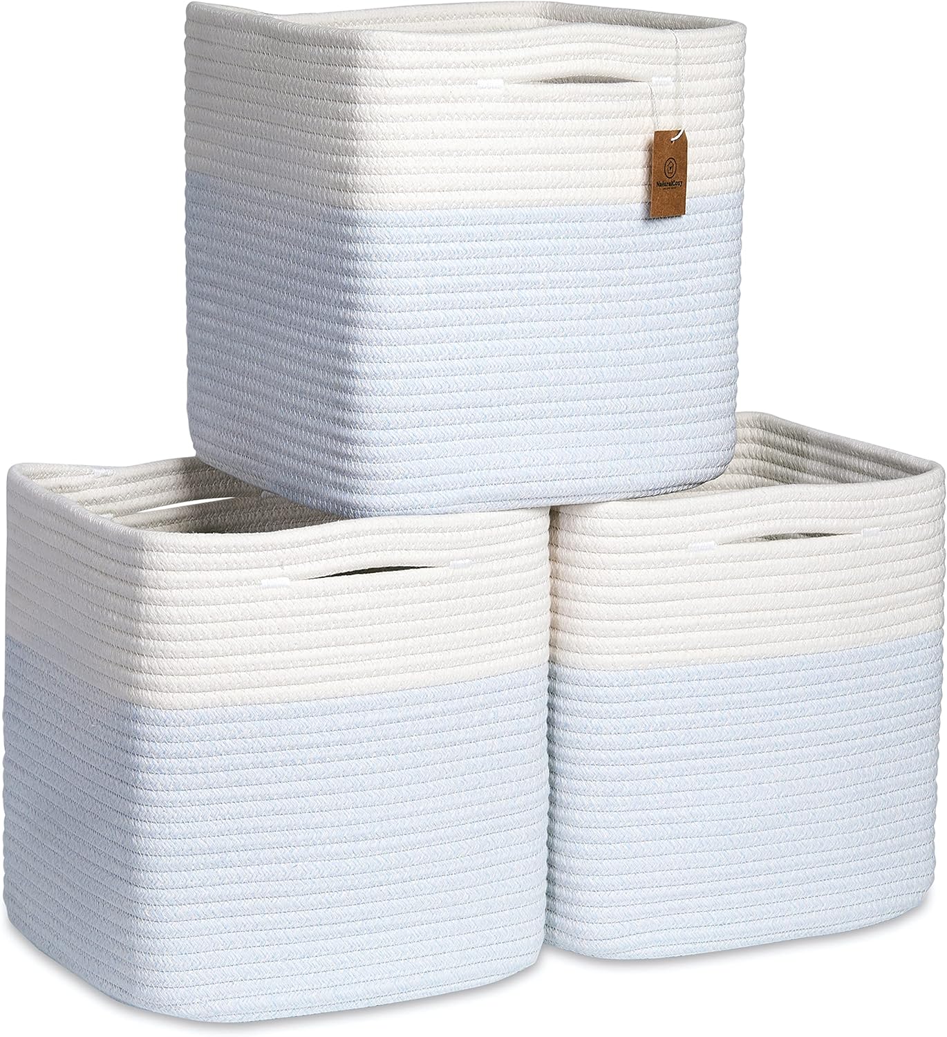 NaturalCozy Storage Cubes 11 Inch Cotton Rope Woven Baskets for Organizing, 3-Pack | Cube Storage