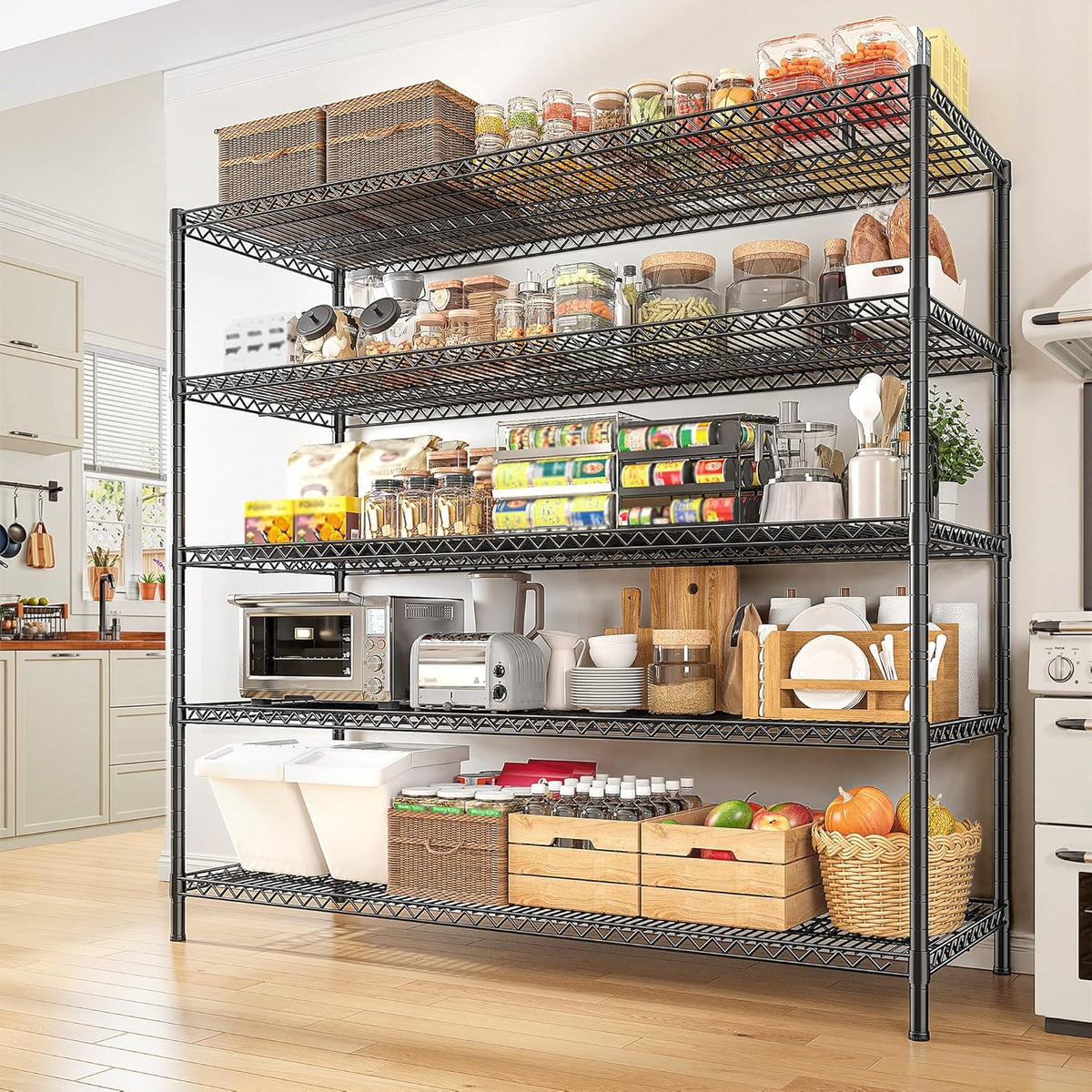 REIBII 55.5" W Storage Shelves 3200LBS Wire Shelving Unit 5 Tier Metal Shelving Garage Shelving
