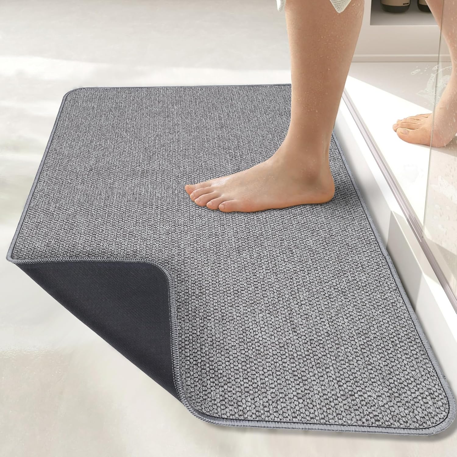 Bath Mat,Ultra Thin Bathroom Rugs,Rubber Bath Mats for Bathroom,No Slip Bath Rugs,Quick Dry,Machine