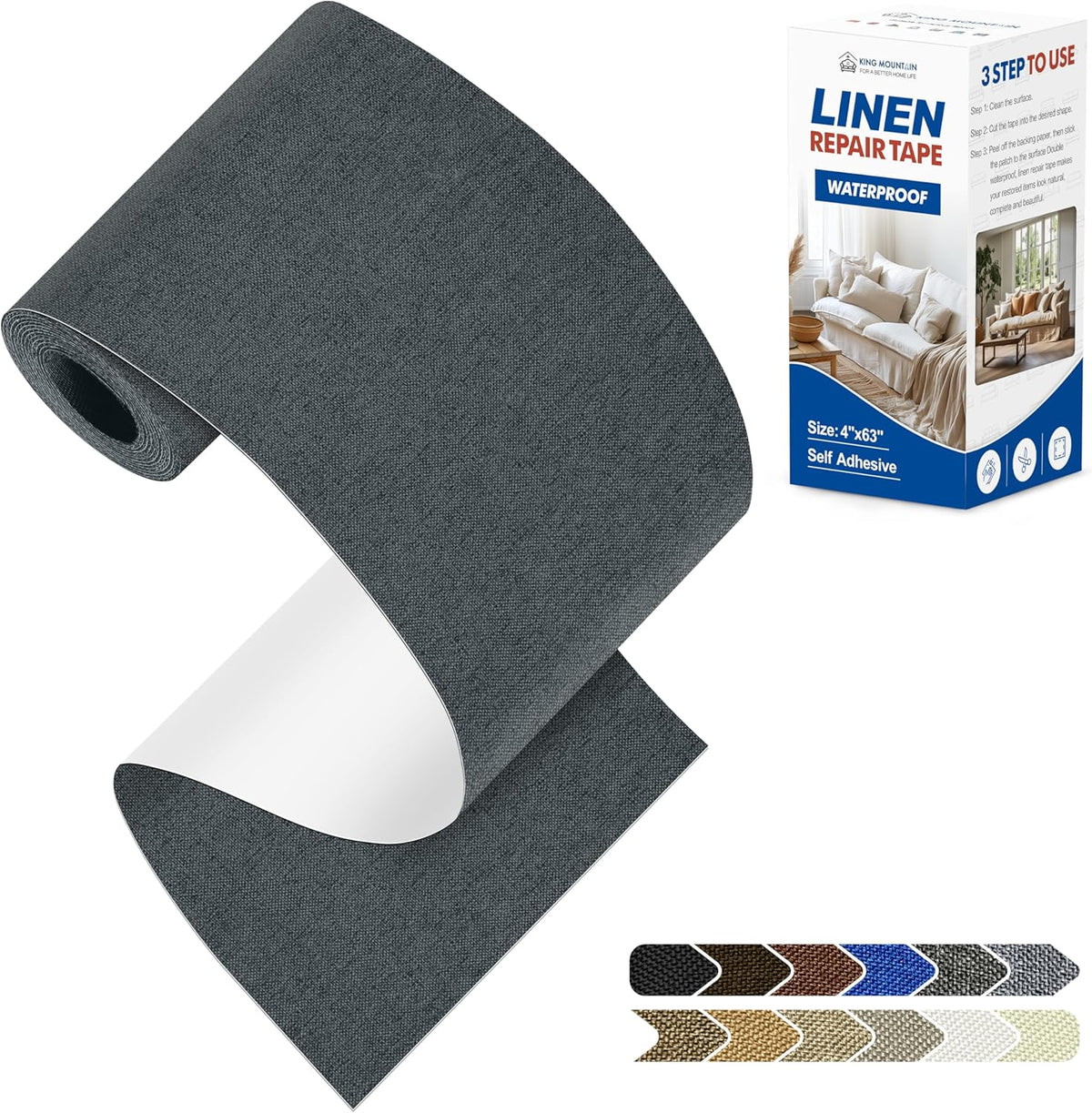 KING MOUNTAIN Linen Repair Patches, Self-Adhesive Fabric Patches, 4 X 63 inch Extra Size, Multi