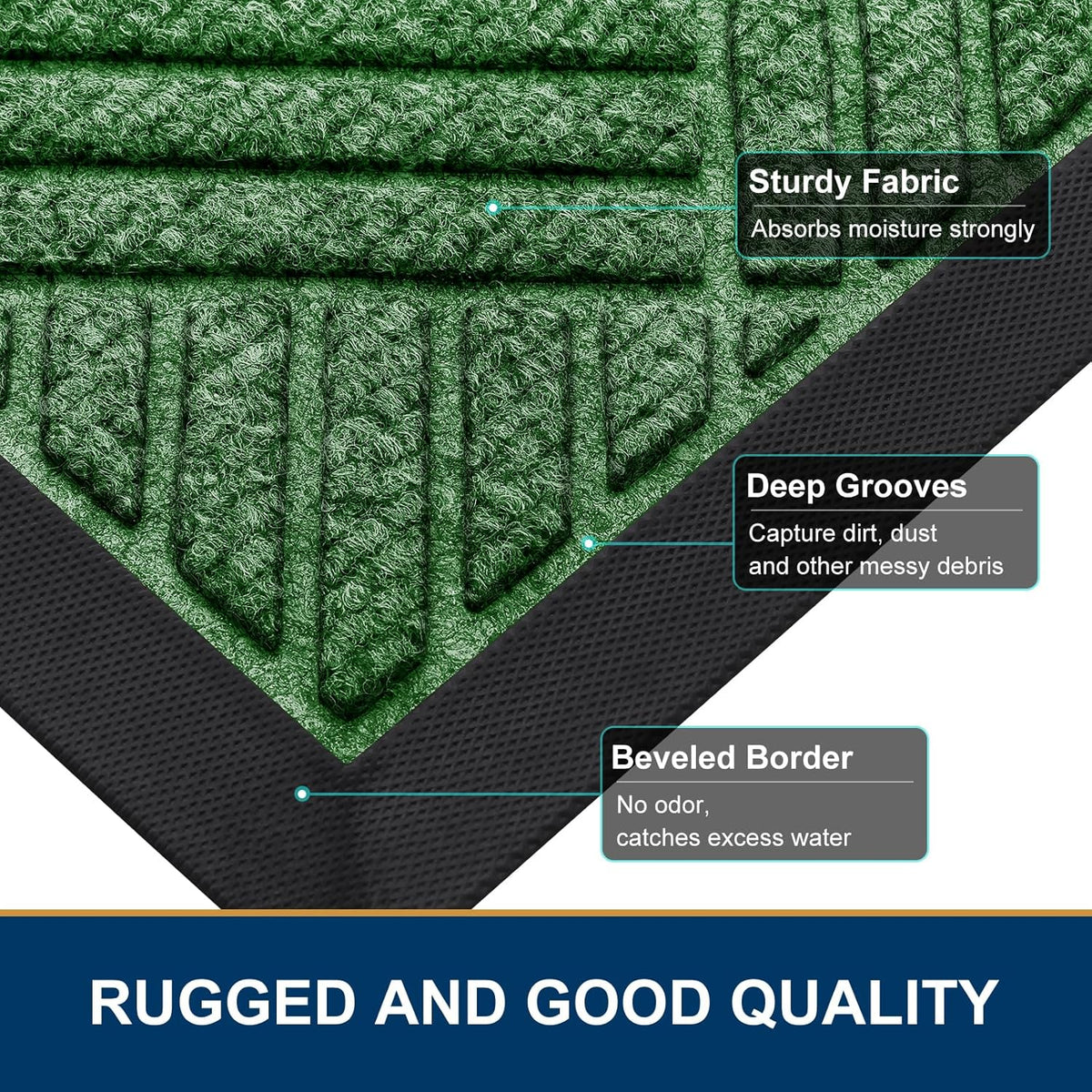 Smiry Front Door Mat Outside Entrance, Heavy Duty Outdoor Indoor Natural Rubber Doormat, Non Slip