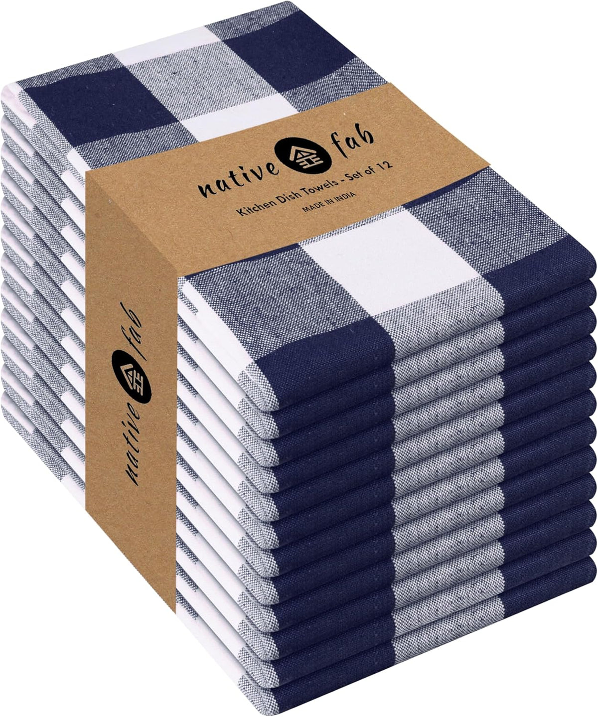 Native Fab 12-Pack Kitchen Towel with Hanging Loop 16x26 inches, Cotton Buffalo Check Kitchen