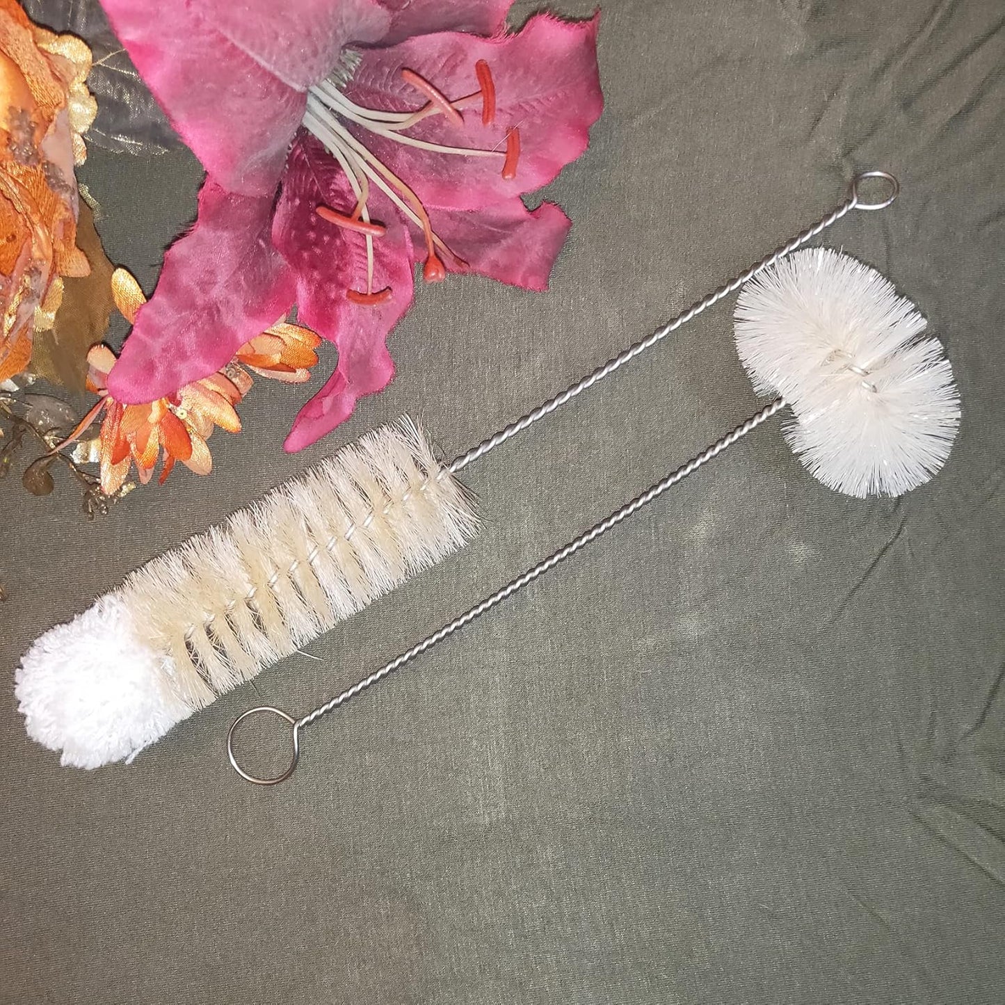 Coralpearl Bottle Brushes Thin Long Handle X 2, Skinny Wire Cleaner Set in Stainless Steel with