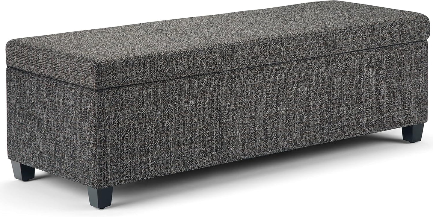 SIMPLIHOME Avalon 48 inch Wide Contemporary Rectangle Storage Ottoman Bench in Dark Grey Tweed Look