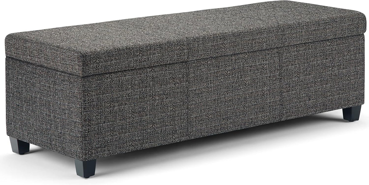 SIMPLIHOME Avalon 48 inch Wide Contemporary Rectangle Storage Ottoman Bench in Dark Grey Tweed Look