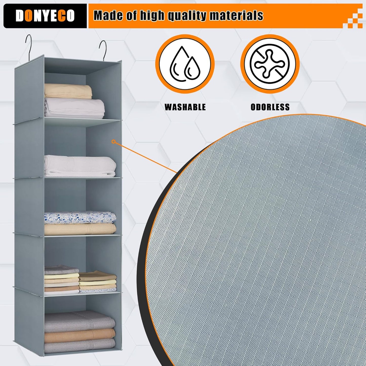 Hanging Closet Organizer 5-Shelf, Easy Mount Foldable Wardrobe Storage Shelves, Clothes Handbag