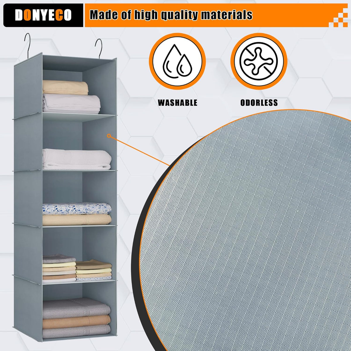 Hanging Closet Organizer 5-Shelf, Easy Mount Foldable Wardrobe Storage Shelves, Clothes Handbag