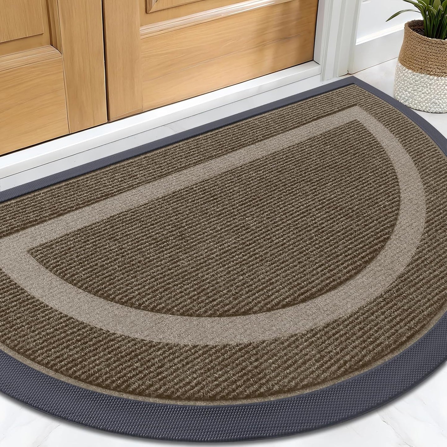 OLANLY Half Circle Door Mat Indoor Outdoor Entrance Welcome, Waterproof All-Season, All-Weather