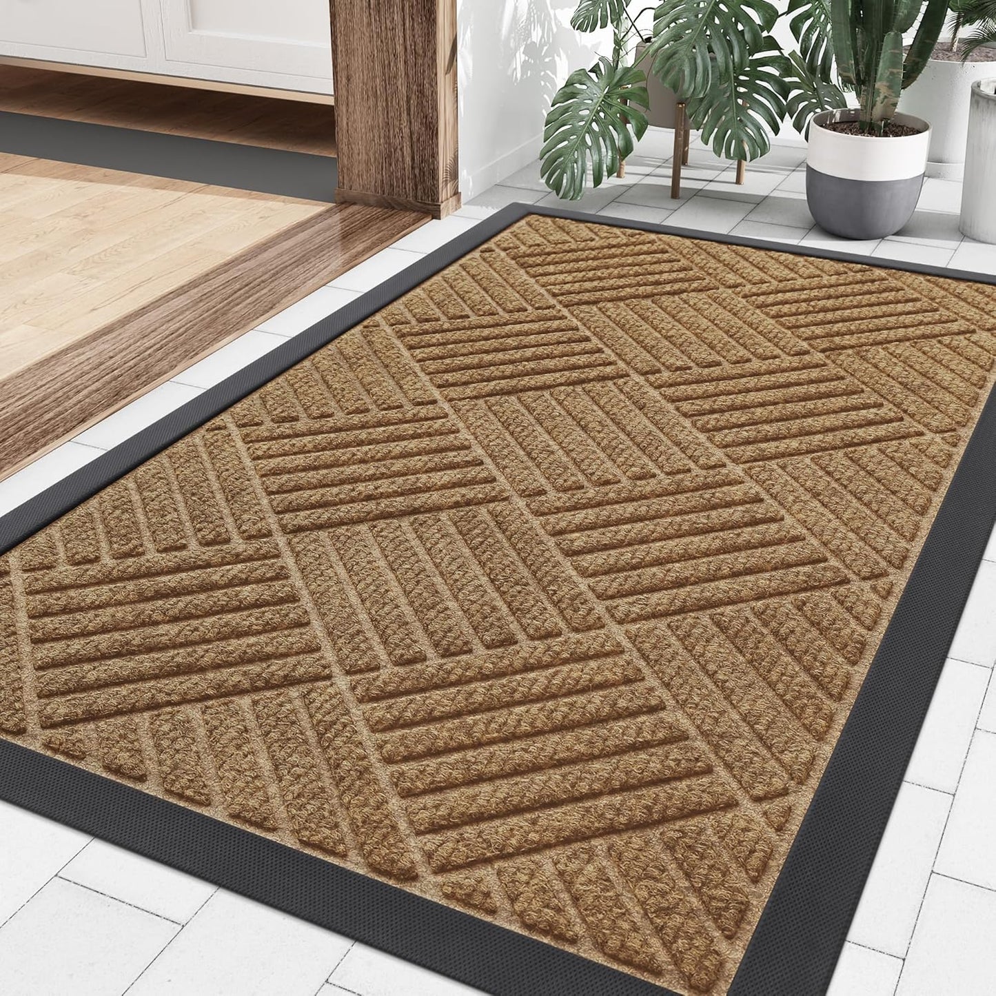 Smiry Front Door Mat Outside Entrance, Heavy Duty Outdoor Indoor Natural Rubber Doormat, Non Slip