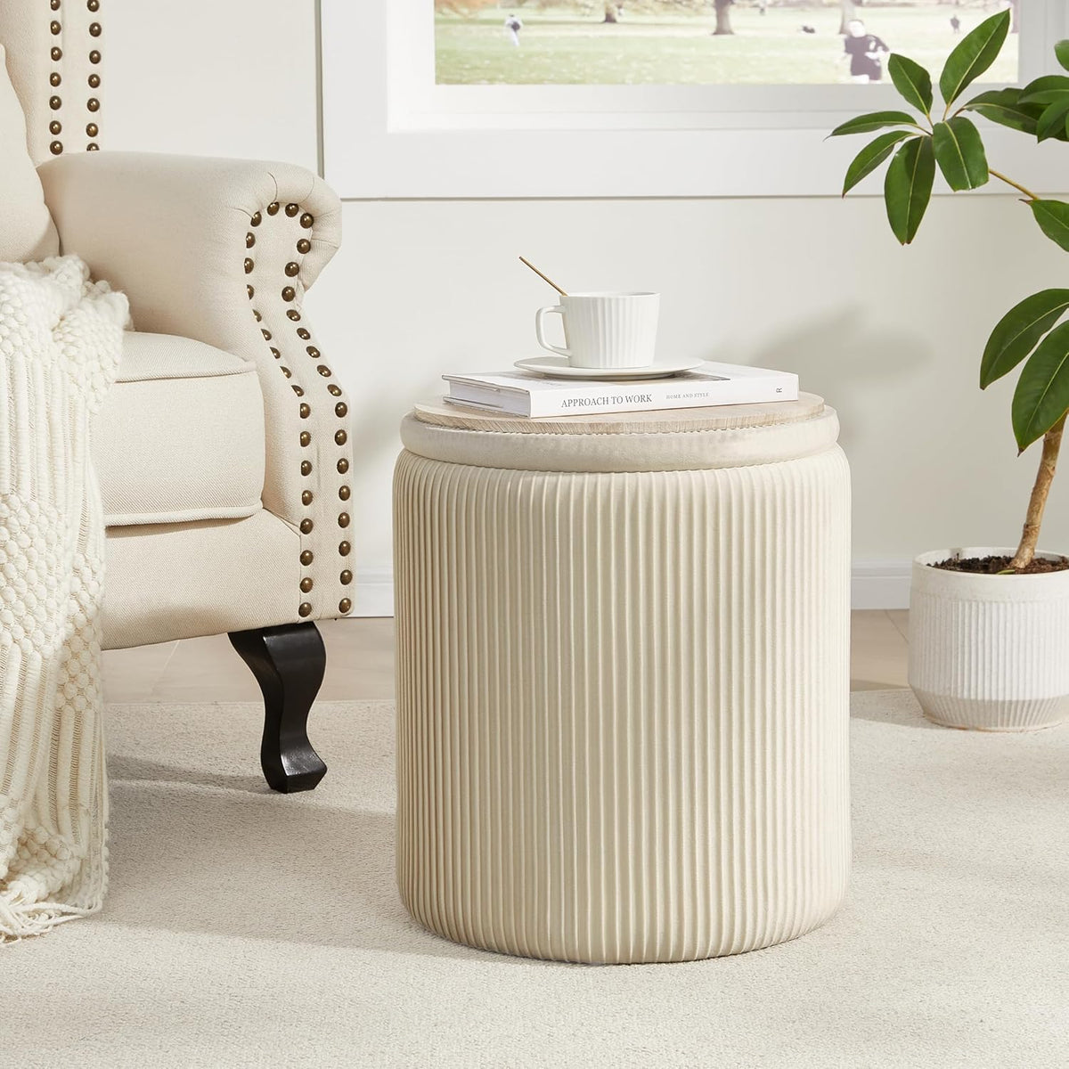 Round Ottoman with Storage Set of 2,Vanity Stool with Storage for Bedroom, Ottoman Coffee