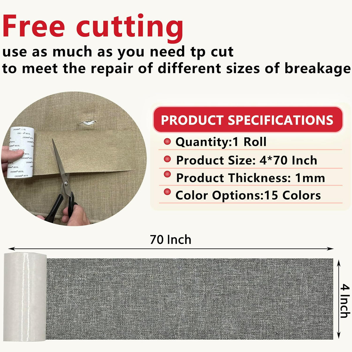 Linen Repair Tape 4x70 Inch Self-Adhesive Couch Patch Repair Fabric Patch for