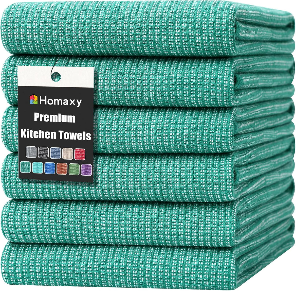Homaxy Premium Kitchen Towels(18”x 28”, 6 Pack), Large Cotton Kitchen Hand Towels, Flat and Terry