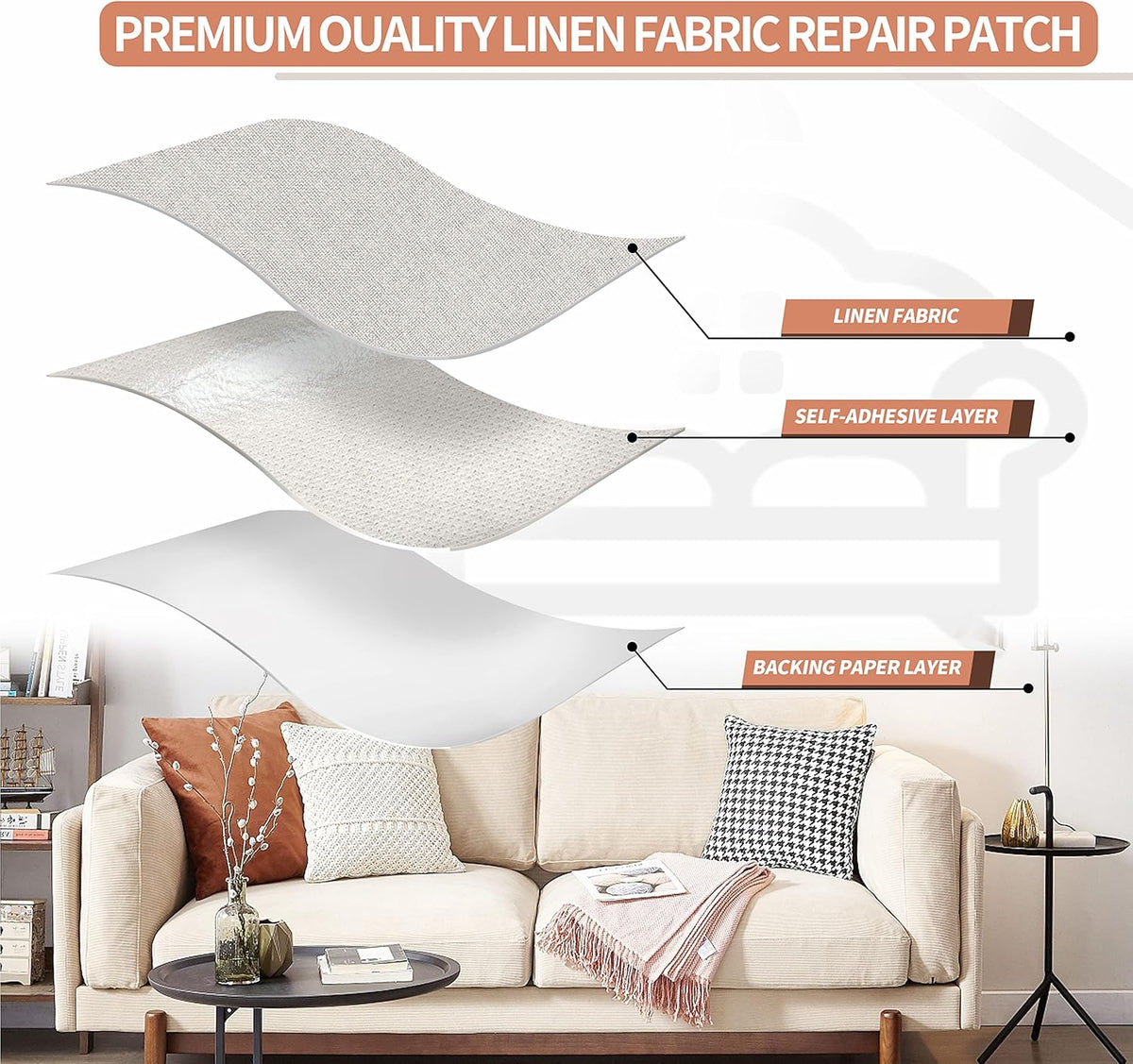 Fine Linen Fabric Patches, Self-Adhesive, Extra Large 12x40 Inch, Multi Color, for Sofa & Clothes