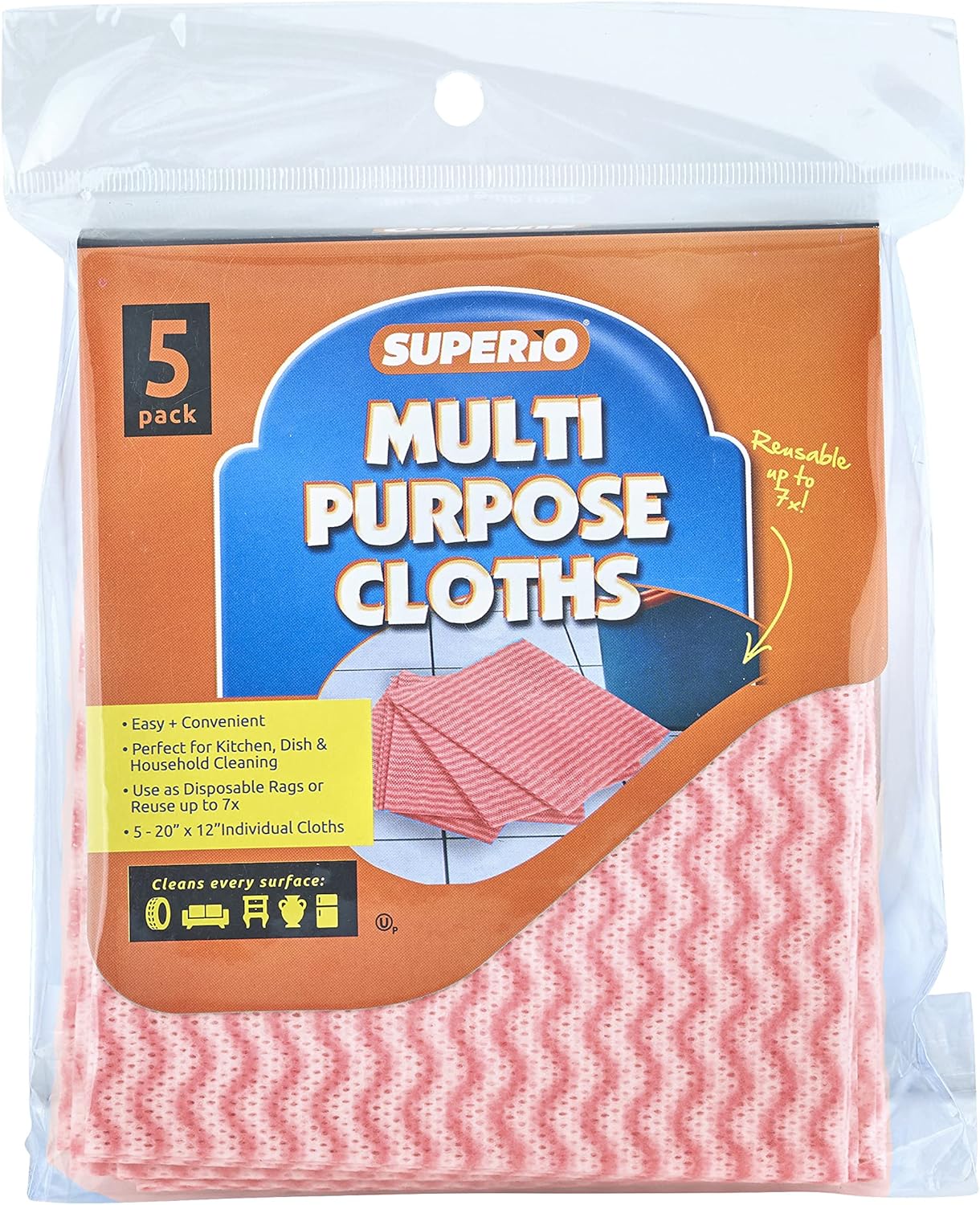 Superio Handy Wipes For Kitchen - Red Reusable Multi-Purpose Heavy-Duty Cleaning cloth for house