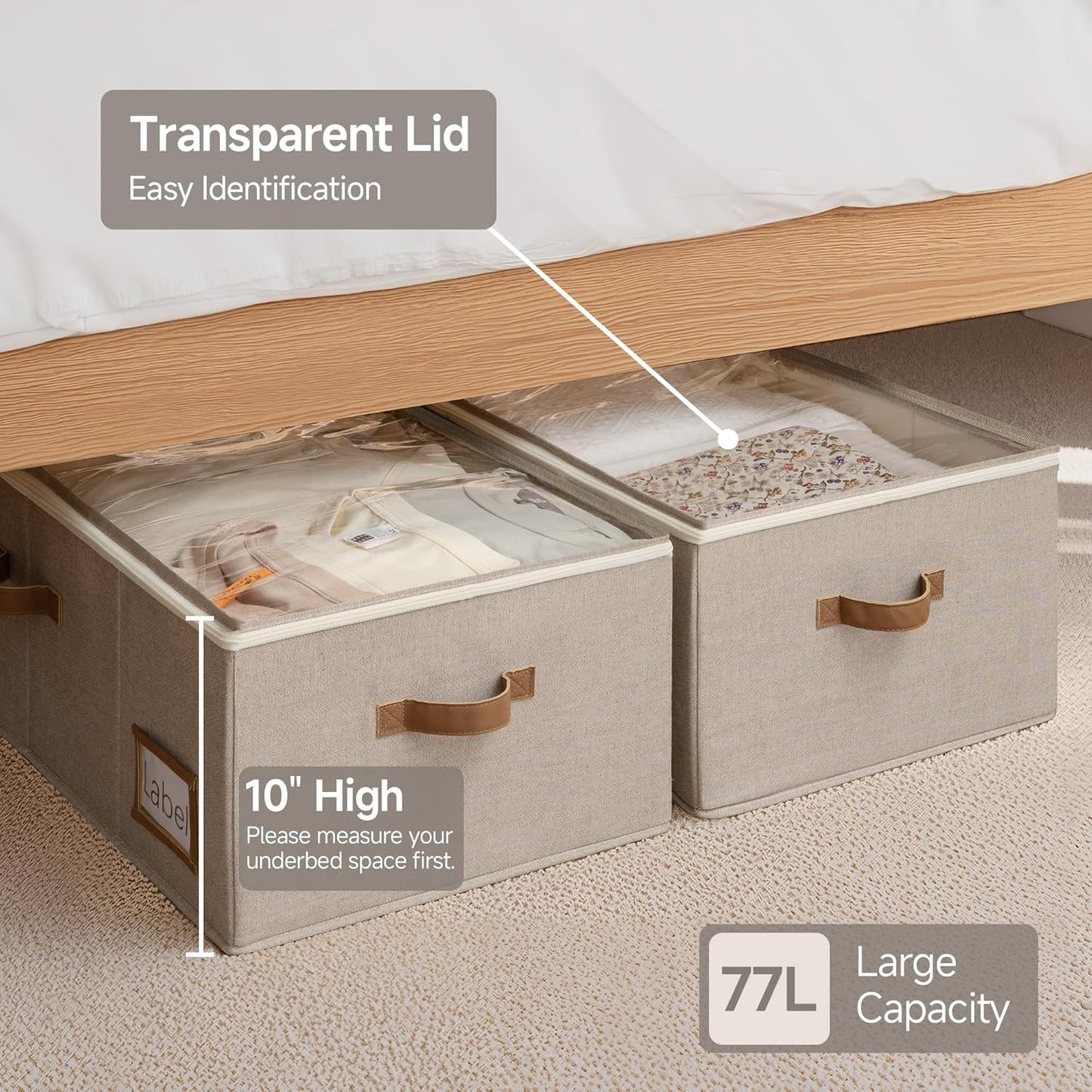 StorageWorks Under Bed Storage Bins, 10'' Underbed Storage Containers with Lid, 90L Clothes