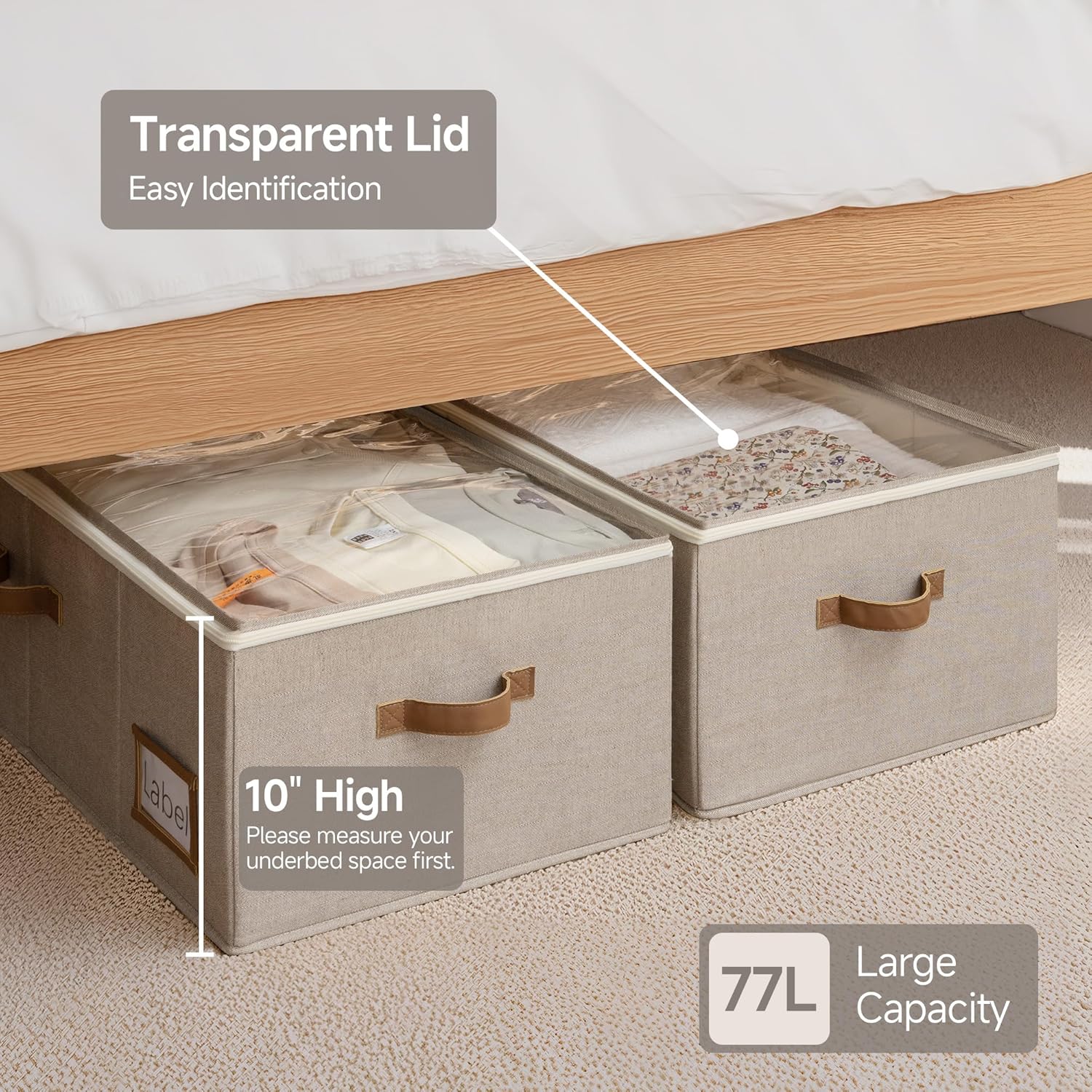 StorageWorks Under Bed Storage Bins, 10'' Underbed Storage Containers with Lid, 90L Clothes