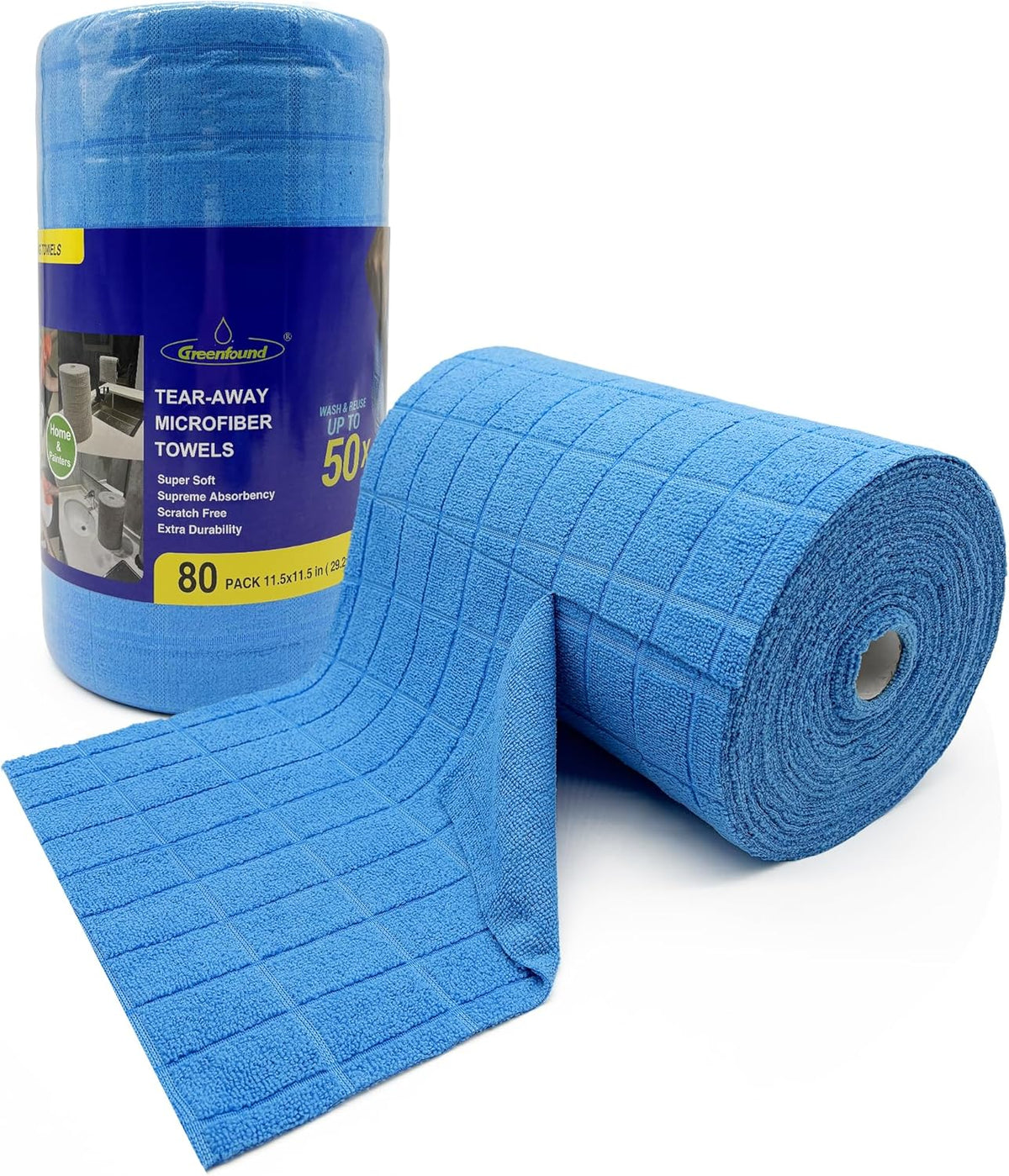 Greenfound Microfiber Cleaning Cloth Roll -80 Pack,Tear Away Towels for Car,Reusable Paper Towels