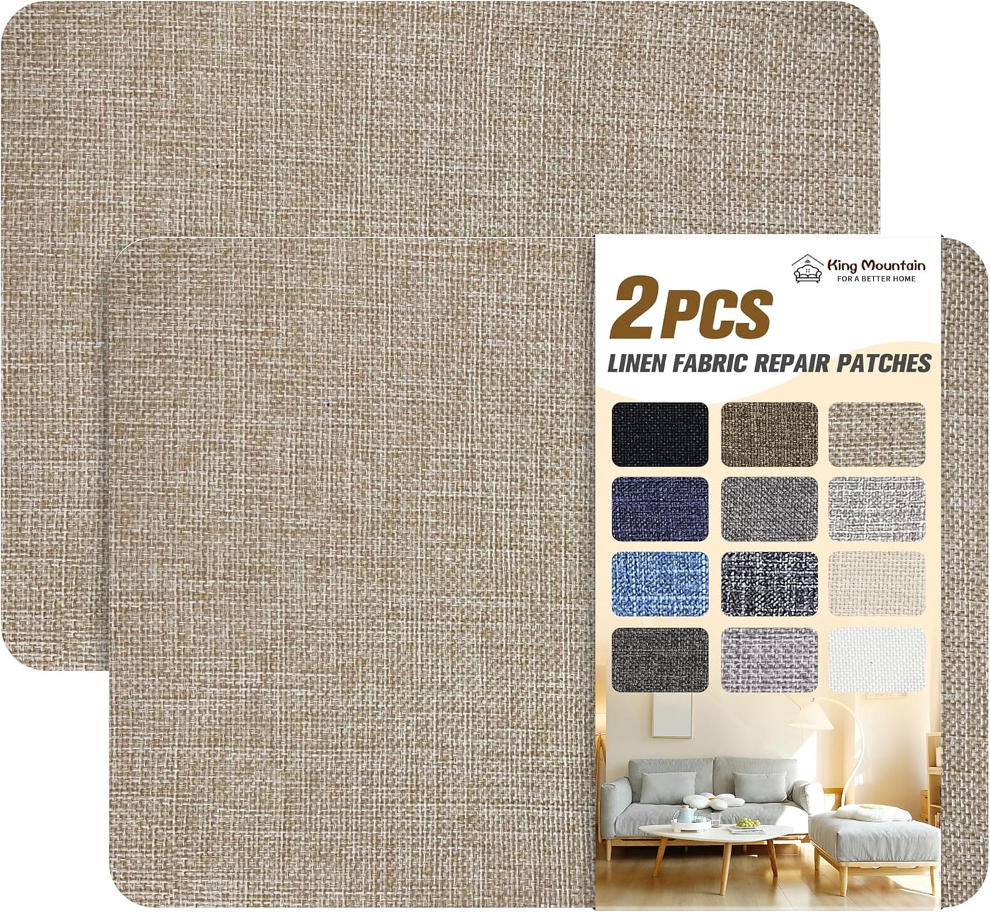 KING MOUNTAIN Coarse Linen Repair Patches, Self-Adhesive Linen Fabric Patches, 8X11 inch 2 PCS