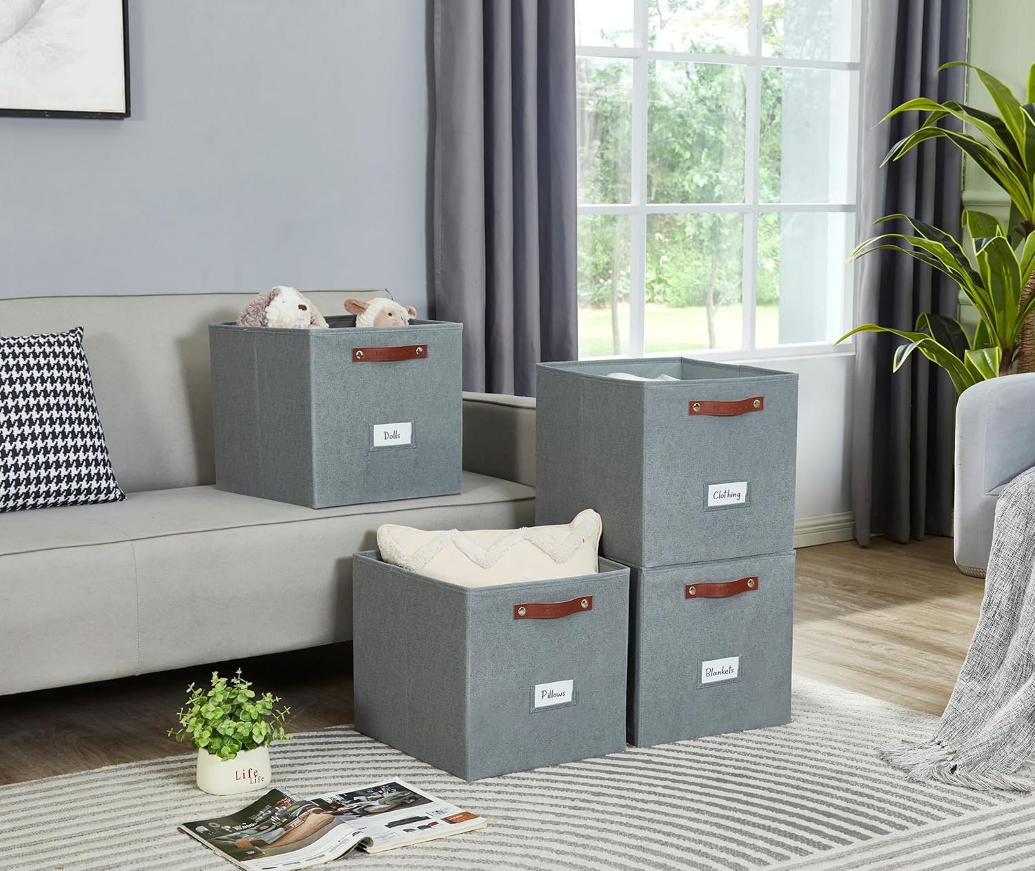 DECOMOMO Storage Cubes, 13x13x13 Storage Cube Bins with Labels, Fabric Organizer Bins (13" / 6pcs