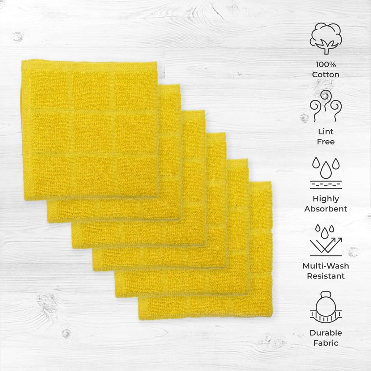 100% Cotton Terry Dish Cloth & Dish Towel, 6 Pack, Super Soft and Absorbent Kitchen Towels, Perfect