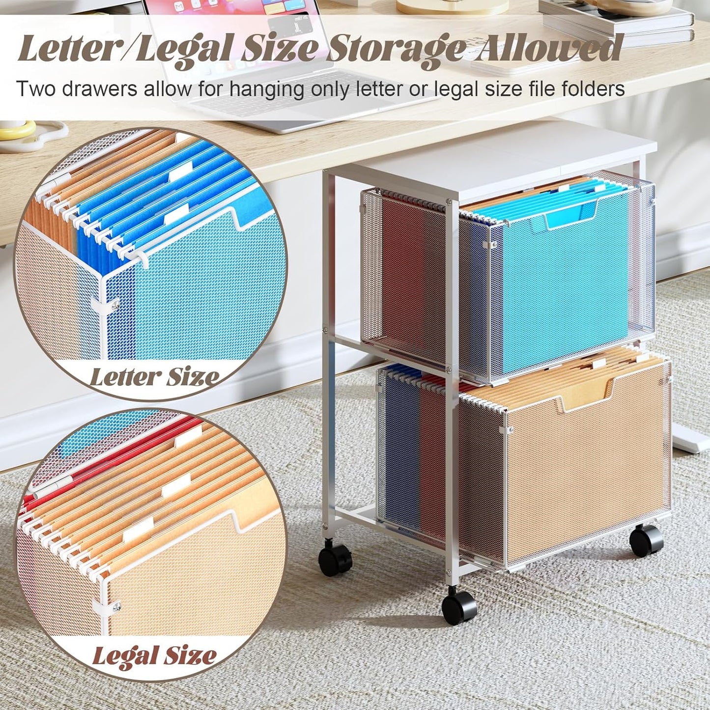 Letter/Legal Rolling File Cabinet, Rolling File Cart with 2 Drawers Filing Cabinet for Home Office