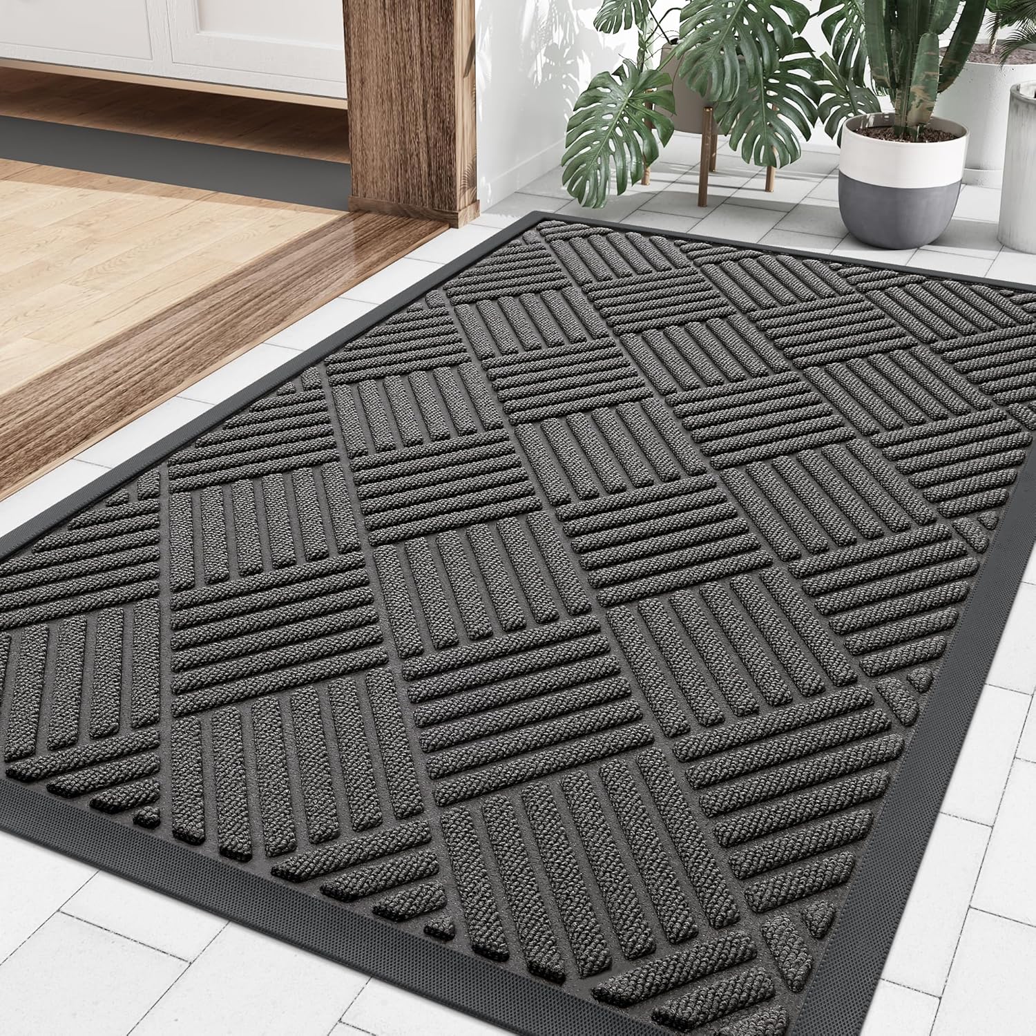 Smiry Front Door Mat Outside Entrance, Heavy Duty Outdoor Indoor Natural Rubber Doormat, Non Slip