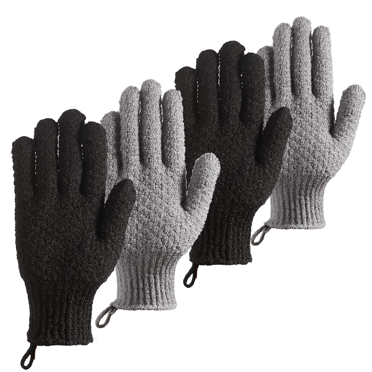 Bath Exfoliating Gloves - 4 Pcs Lengthened and Large Scrubbing Gloves for Shower, Spa, Massage