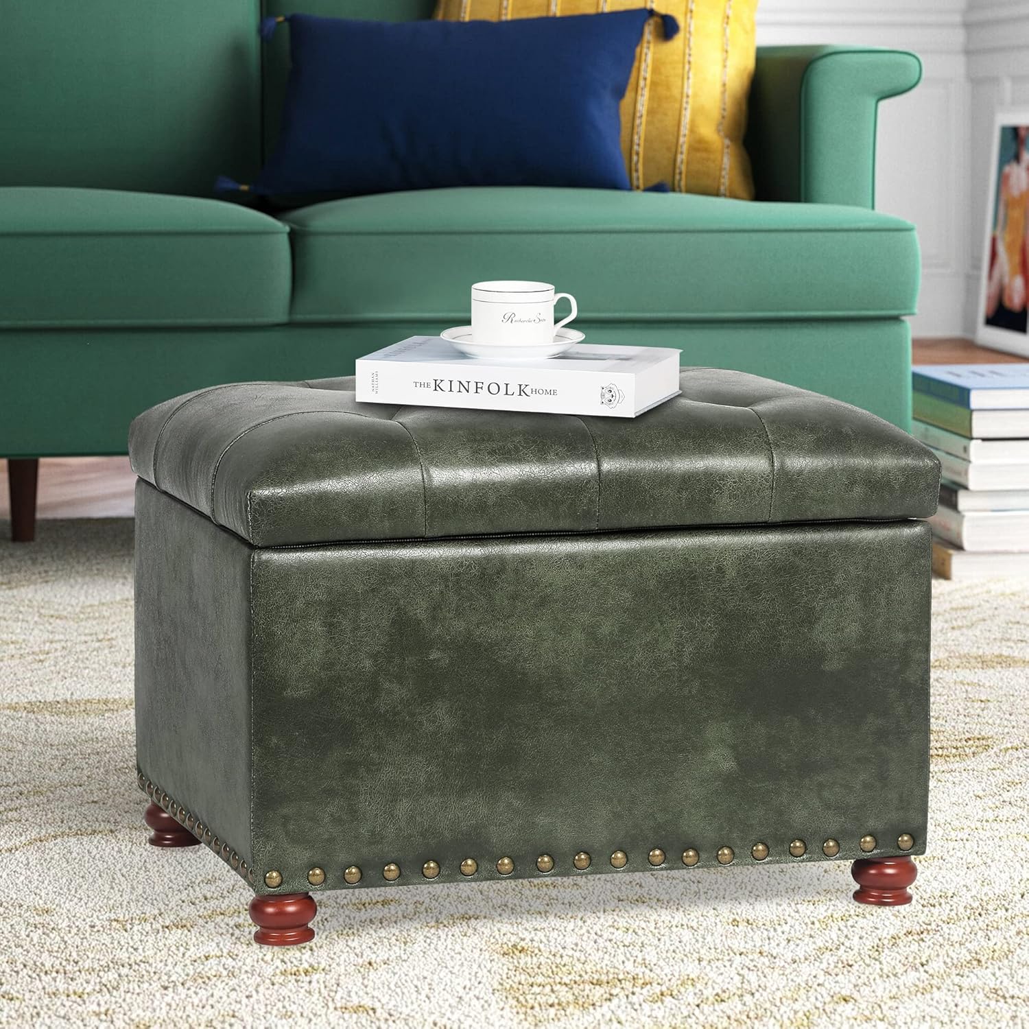 Joveco Storage Ottoman Rectangular Tufted Upholstered Ottomans with Rivet, Footrest Footstool Seat