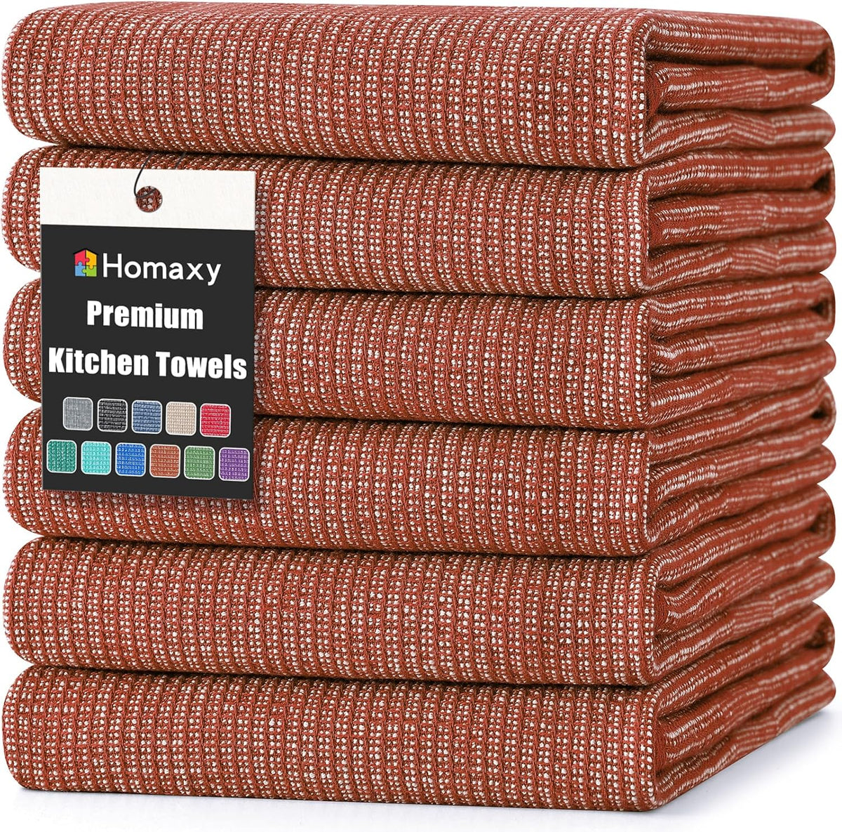 Homaxy Premium Kitchen Towels(18”x 28”, 6 Pack), Large Cotton Kitchen Hand Towels, Flat and Terry